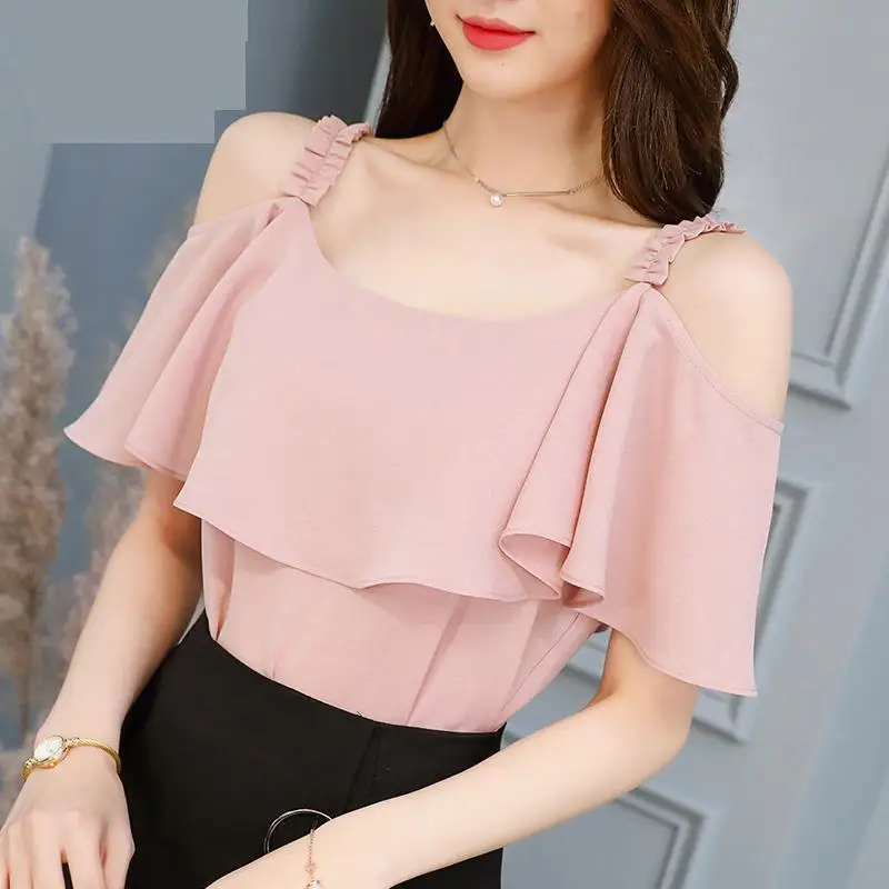 Шифоновые короткие Блузы с вырезом лодочкой в богемном стиле рубашки Blusa Женский