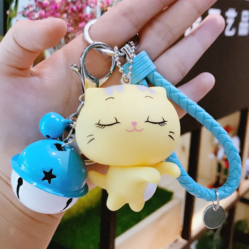 2019 Fashion Cute Cartoon Cat Pendant Key Rings Kitten Chain Shake Head Bell Car Bag Keychains Creative Jewelry Gift | Украшения и