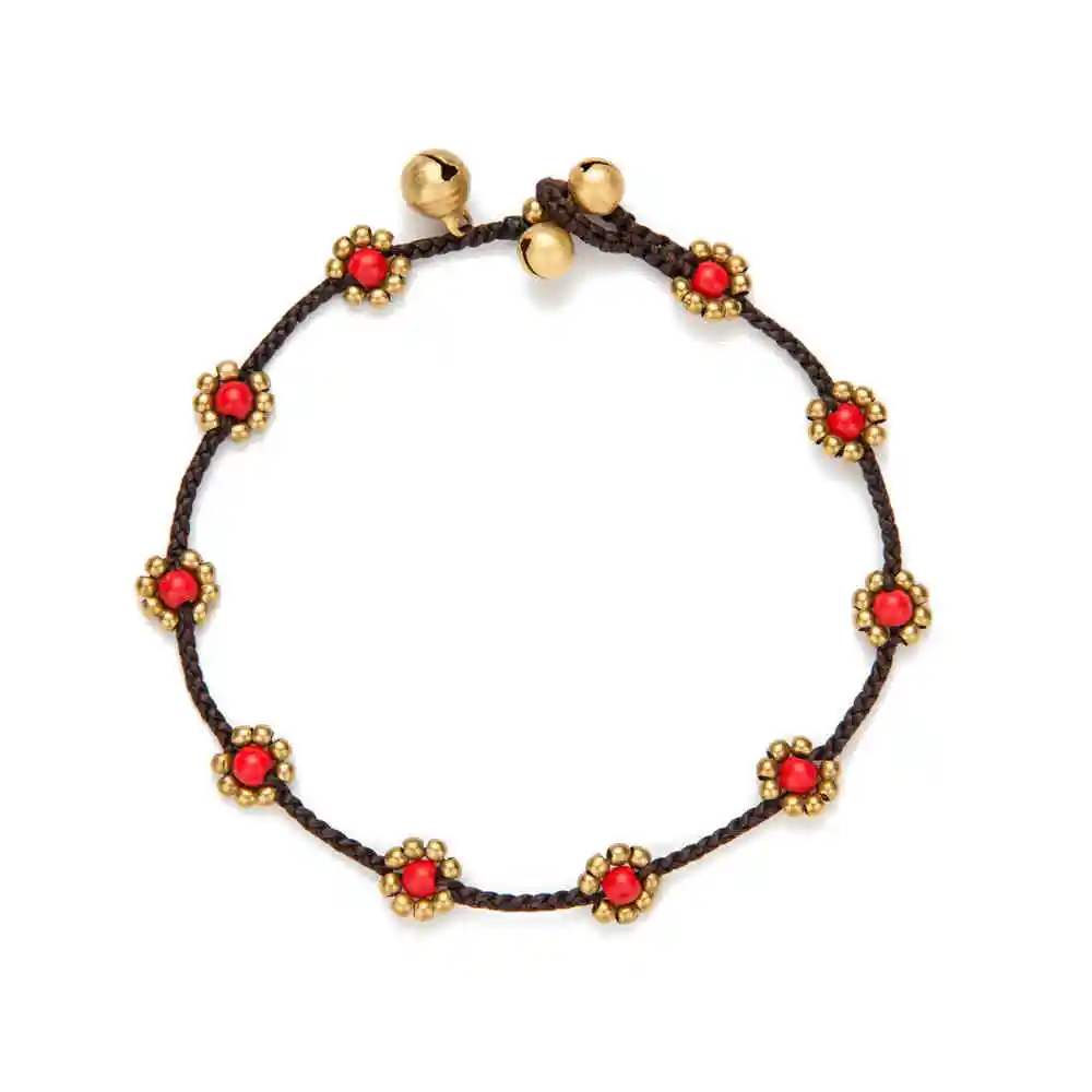 flower red Boho Для женщин Камня Бисером Цепочки два слоя ботильоны браслет ручной работы ножной браслет цепь ноги на ноге enkelbandje - Окраска металла: flower red