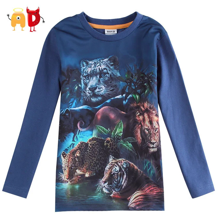 

Spring Boys T-shirts Lion Tiger 3D Print Cotton Blend Kid Clothes Children Top