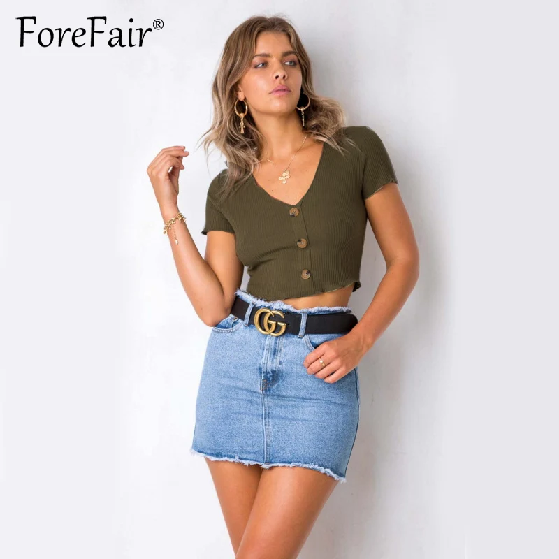 Forefair/2018 Летний Уличная укороченный Топ для женщин высокоэластичные вязаные