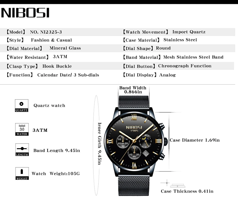 Часы наручные NIBOSI мужские модные спортивные Кварцевые брендовые Роскошные