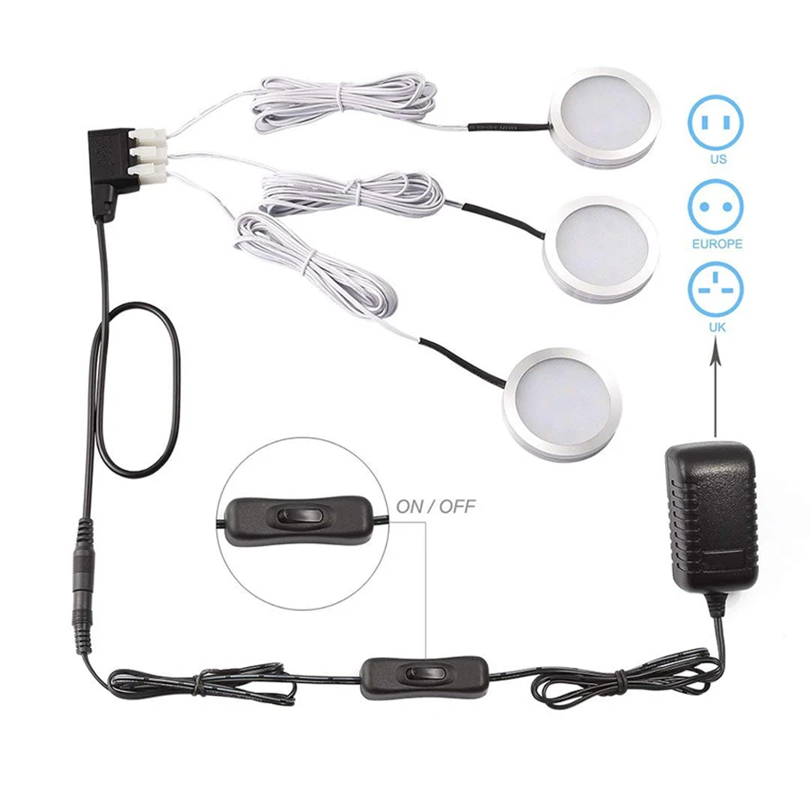 3 pcs led under cabinet light dimmable cupboard kitchen furniture lights led puck light home decoration wardrobe night lamps free global shipping