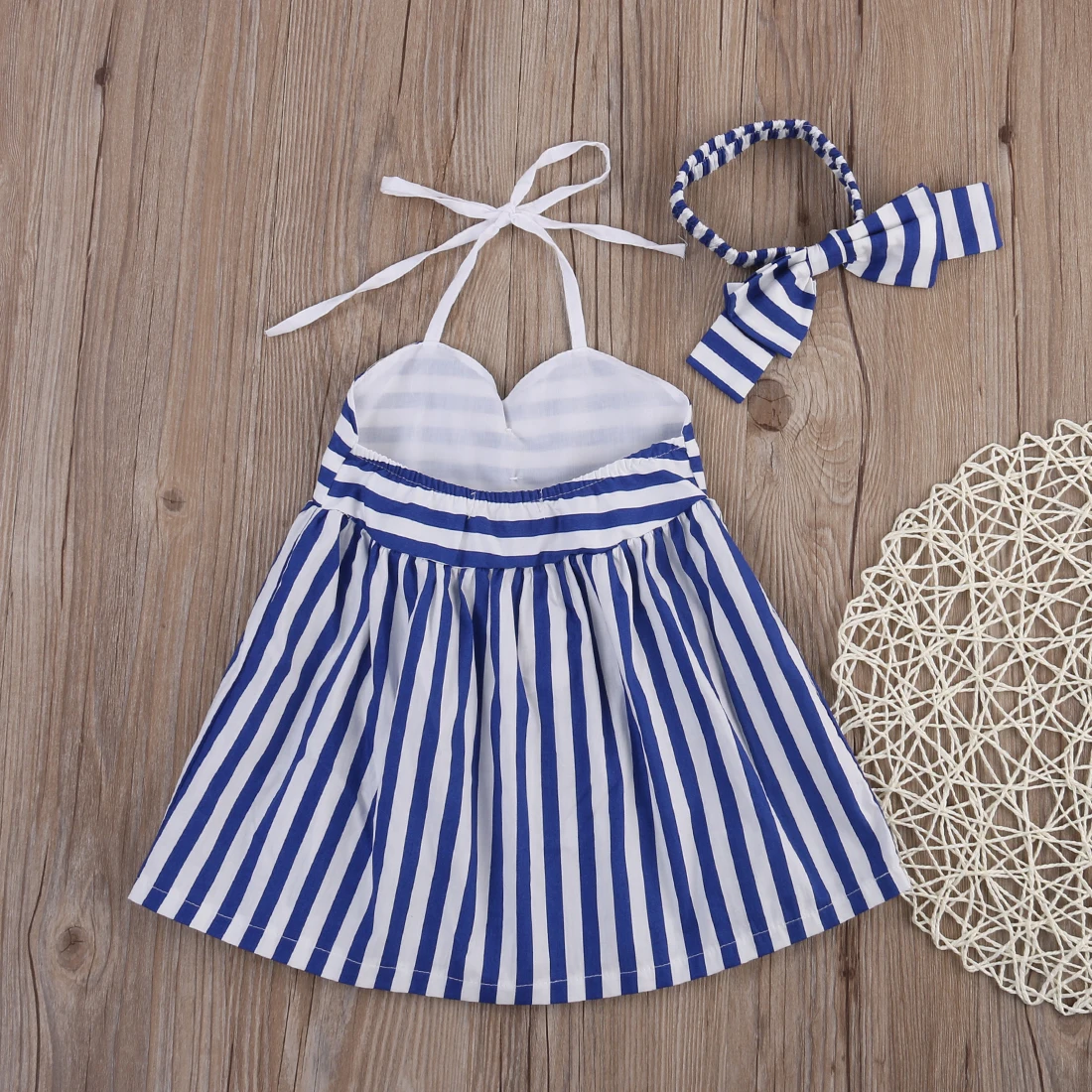 Детское платье в синюю и белую полоску с лямкой на шее|girl blue|kids baby girlkids |