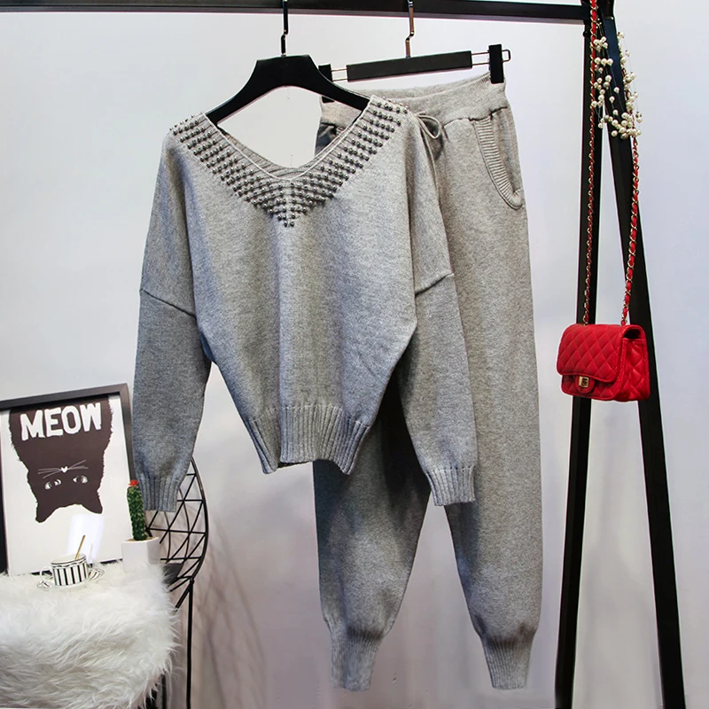 ALPHALMODA 2018 осенне зимний женский Модный трикотажный спортивный костюм с v образным