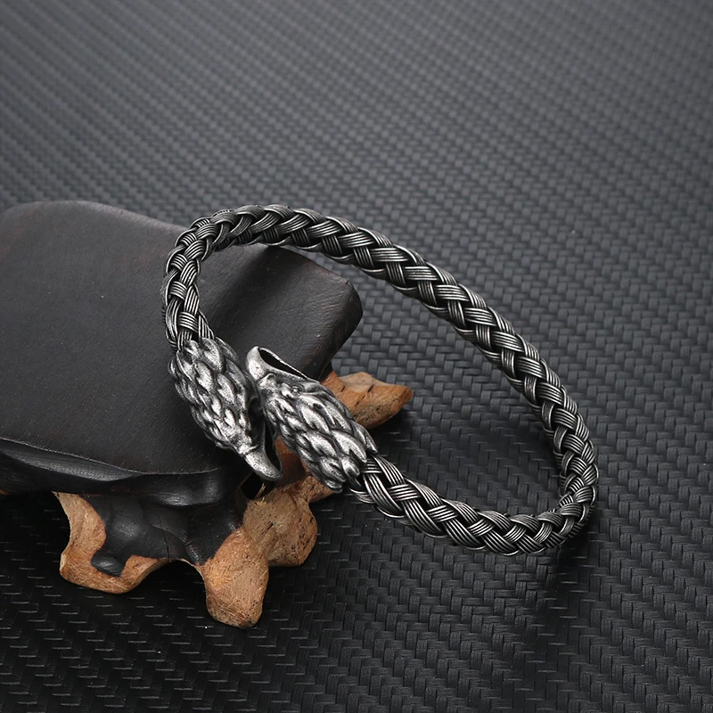 Мужской браслет из нержавеющей стали YaHui античный посеребренный с головой