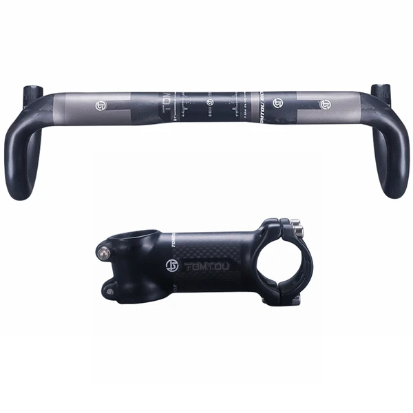 Handlebar Stem TOMTOU полный углеродного волокна велосипедные комплекты для руля дороги руль+ ломающийся ветер Подседельный штырь+ Детали руля велосипеда матовый черный-TX8T79 - Цвет: Handlebar Stem