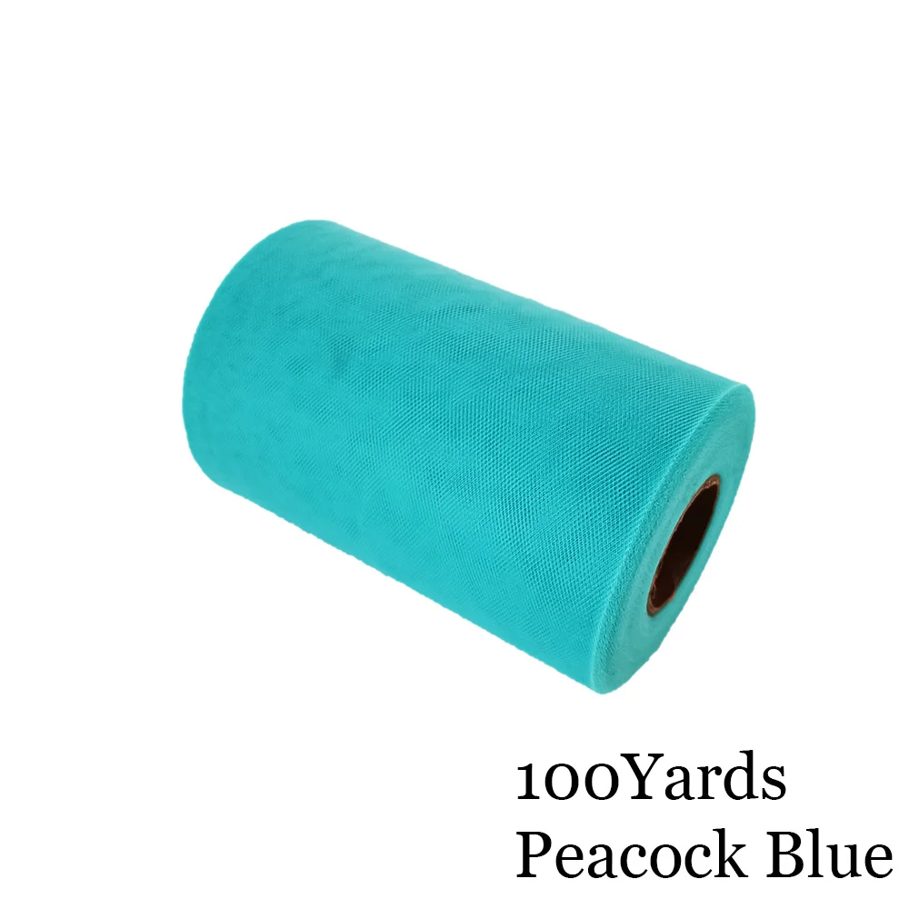 Peacock Blue 15 см, 100 ярдов, фатиновая пачка в рулоне, 6 дюймов, Тюлевая пачка для душа для малышей, сделай сам, для свадебной вечеринки, дня рождения, без шитья, вечерние пачки, декоративные принадлежности - Цвет: Peacock Blue