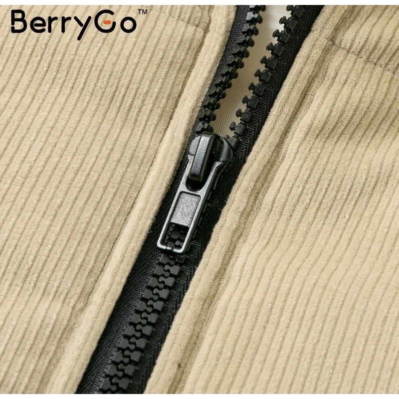 BerryGo Повседневное вельветовые Толстая парка пальто Зимняя теплая Модная Верхняя одежда Пальто Для женщин Хаки Куртка в уличном стиле пальто