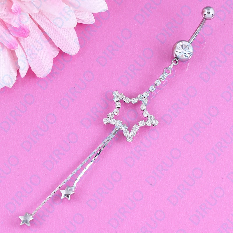 

New Style Belly button ring tassel Five-pointed star 316L surgical steel navel bar nickel-free body piercing jewelry