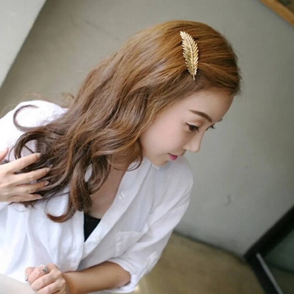 Elegant Women Gold Silver Feather Leaf Leaves Barrette Hairpin Hair Clip | Красота и здоровье