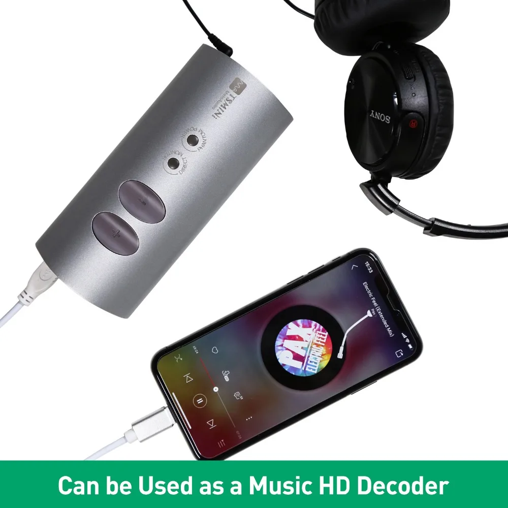 TS Mini Portable Sound Card for Instruments Recording USB Audio Interface Live Broadcast for Microphone Connectable to Guitar PC