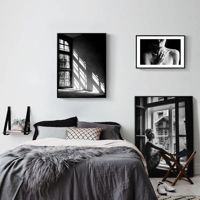 Nordic Canvas Painting Home Decor Scenery Picture Wall Art Figure Print Living Room Bedroom Black White Europe | Дом и сад