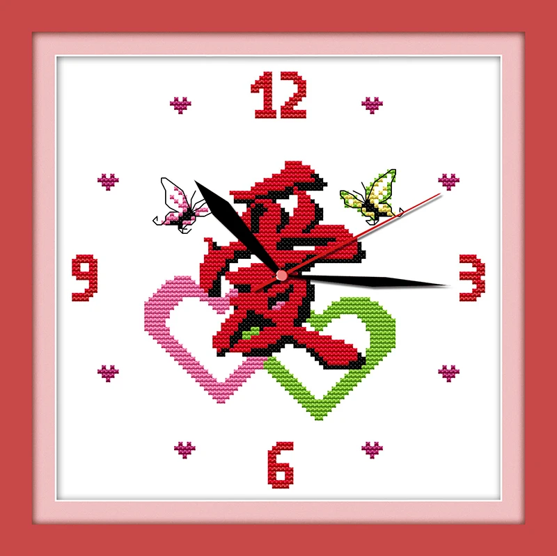 Love clock cross stitch kit 14ct 11ct count print canvas wall clock stitches embroidery DIY handmade needlework plus 1