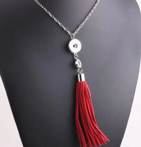 

Snaps Button Red Tassel Necklace Pendant Vintage Silver Charms Collar Choker Necklace For Women Jewelry Accessories 10PCS B127