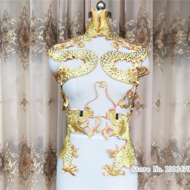 

L Sequins Golden Dragon Exquisite Embroidery DragonCloth AffixedDIY Clothing Accessories RS1564