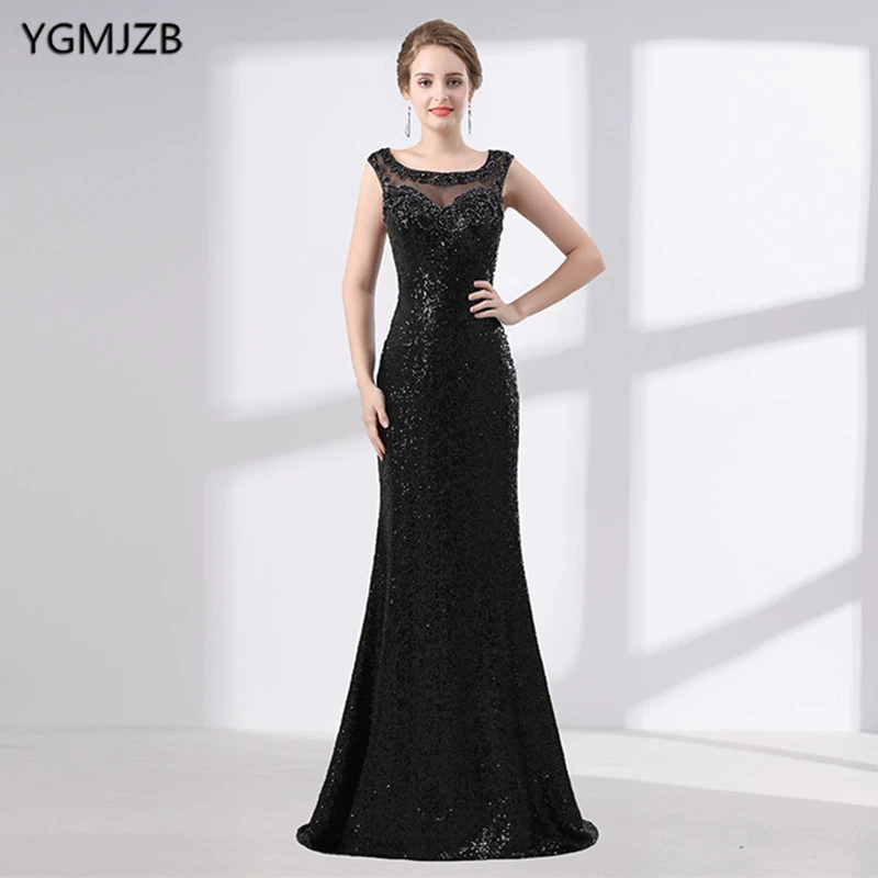 Женское вечернее платье черное длинное с блестками и открытой спинкой|robe de