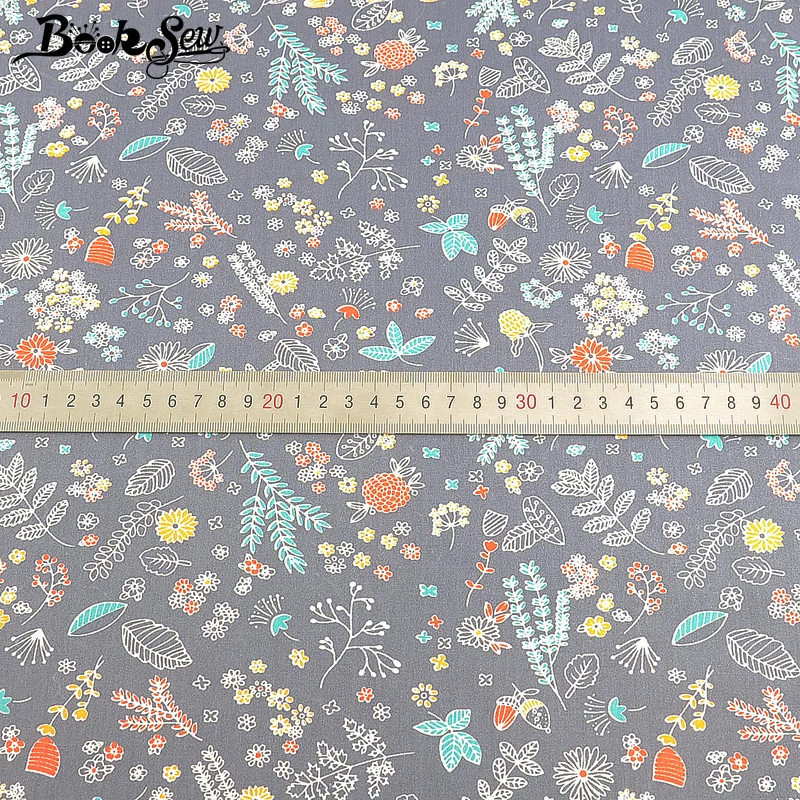 Booksew Gray100 % хлопок Telas Tecido Печатный цветочный лоскутный шитье материал твил DIY