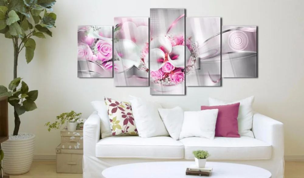 2019 HD 5PCS/Set Pink Green Orange Rose Calla Flower Art Print Frameless Canvas Painting Wall Picture Home Decoration No Frame | Дом и сад
