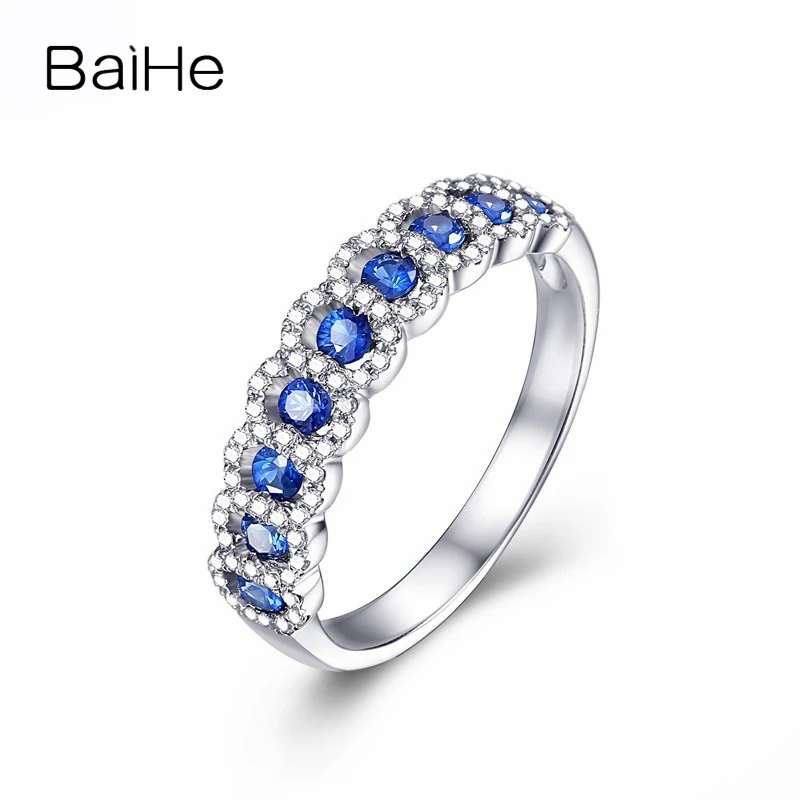 BAIHE, 18 К, белое золото, 0.53CT, сертифицировано H/SI, круглая огранка,, натуральные сапфиры, свадебные, для женщин, модное, Ювелирное кольцо