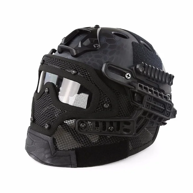 Kryptek Black Тактический Шлем BJ PJ MH ABS маска с очками для военных страйкбол армии Пейнтбол WarGame Мотоцикл Велоспорт охота - Цвет: Kryptek Black