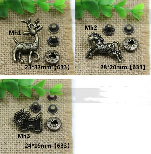50 компл./лот лошадь олень милый дизайн кожа ремесло металлическая защелка кнопка