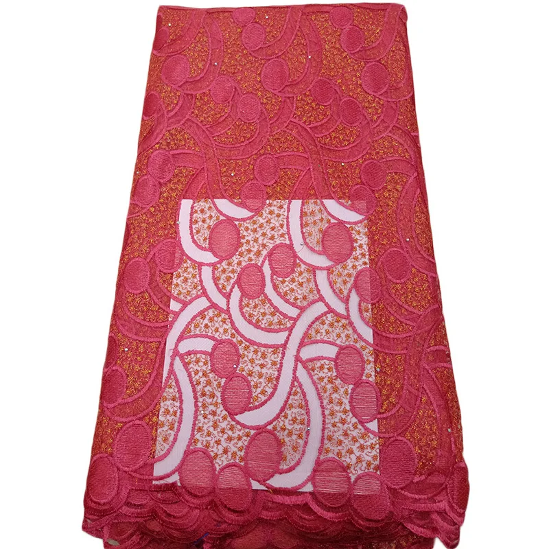 Кружевная ткань из тюля в африканском стиле розовая кружевная с камнями высокое