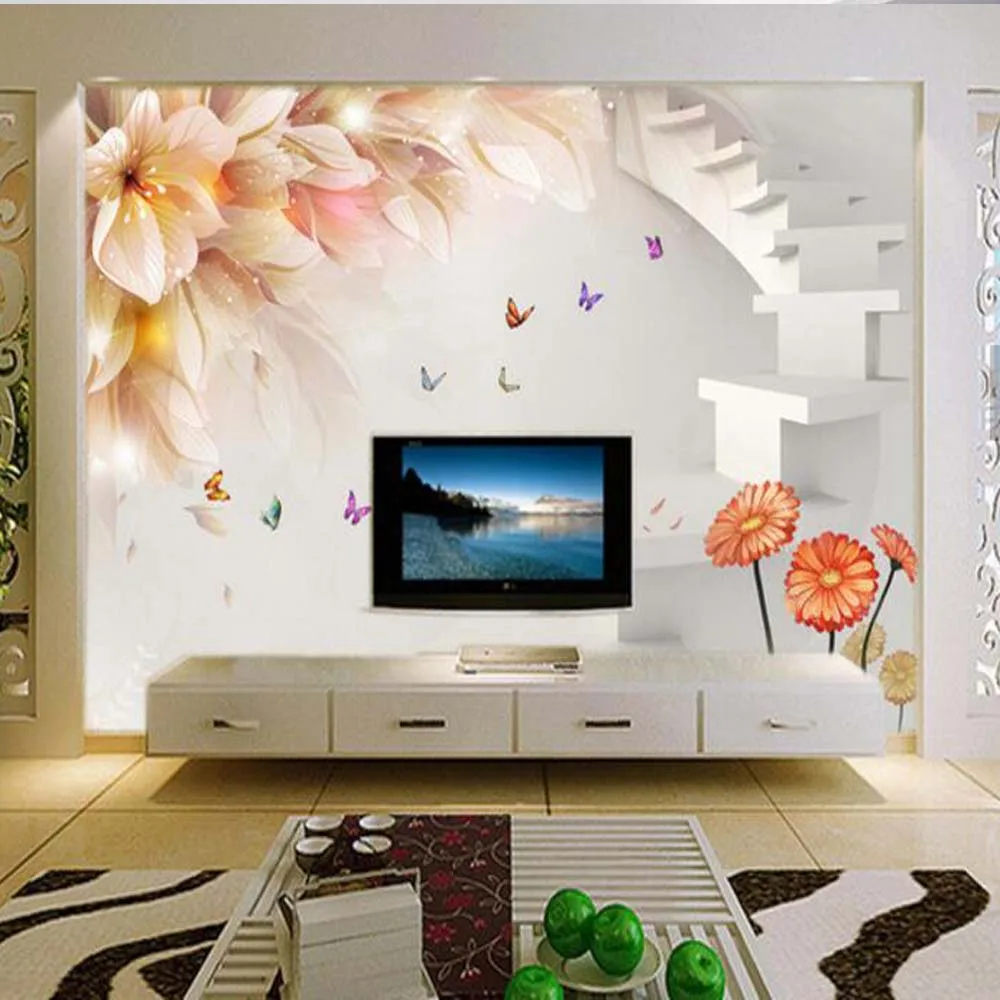 3D фото стены Бумага бабочки стенная роспись с изображением лилии s для Гостиная 3 d