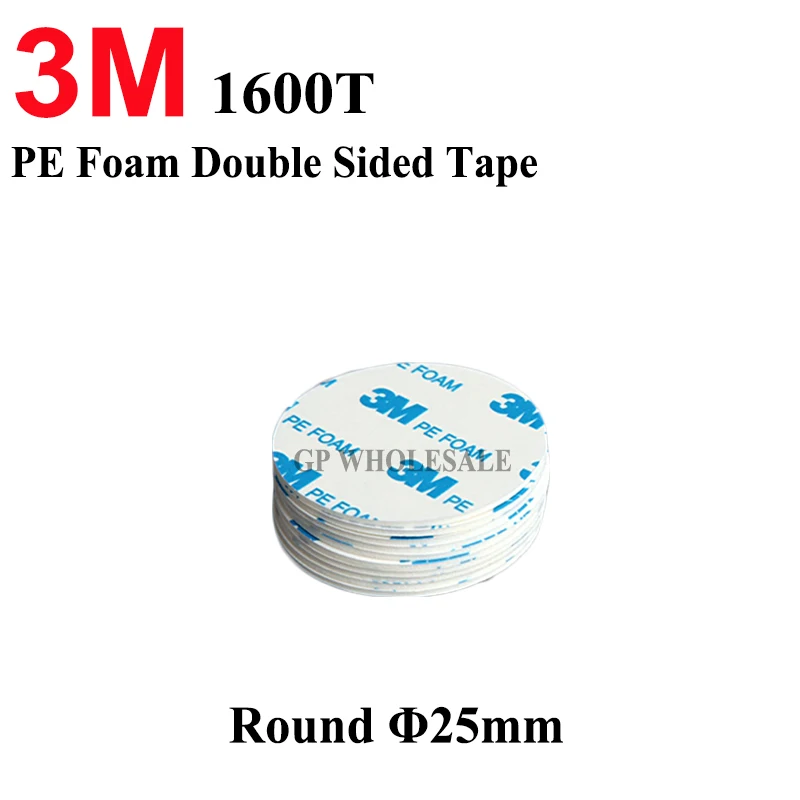 Free Shiping 25mm Diameter 1000pcs/lot 3M 1600t PE 3M Auto Double Foam Tape White Color For Auto Nameplant Round Shape