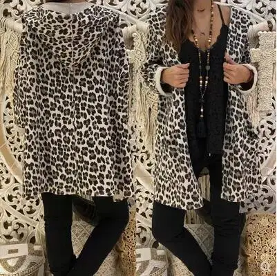 European and American autumn winter fashion print shirt Female long hooded cardigan coat | Женская одежда