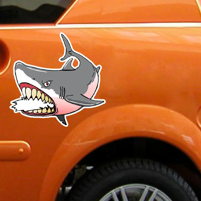 

YJZT 13.6*13.4CM Interesting Angry Cartoon Great White Shark Colored PVC Car Sticker Bumper Window Graphic Decoration C1-5357