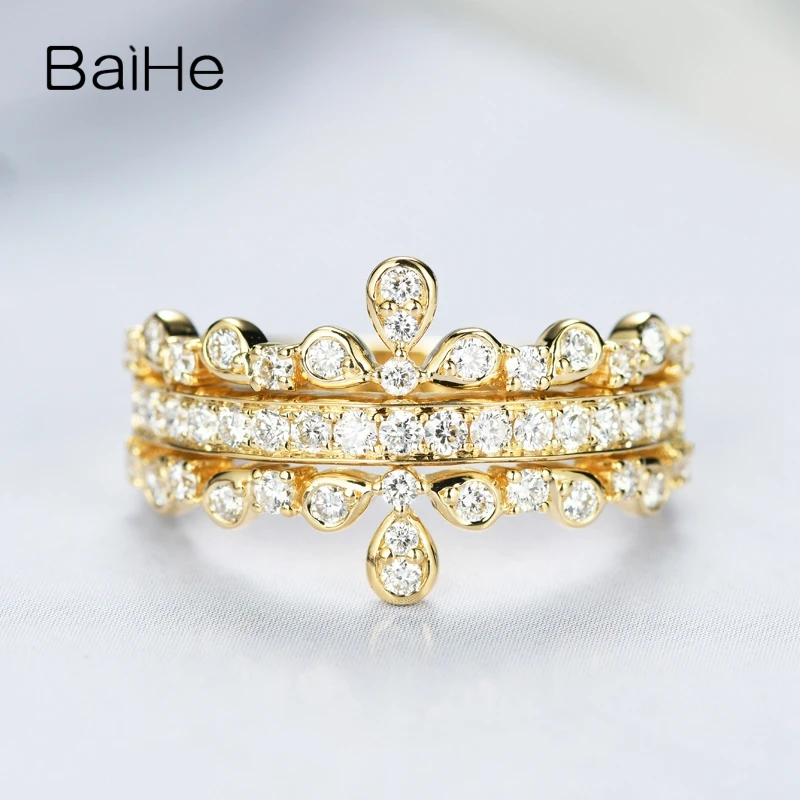 BAIHE однотонное 14K желтое золото 0.64ct H/SI круглые натуральные бриллианты Женские