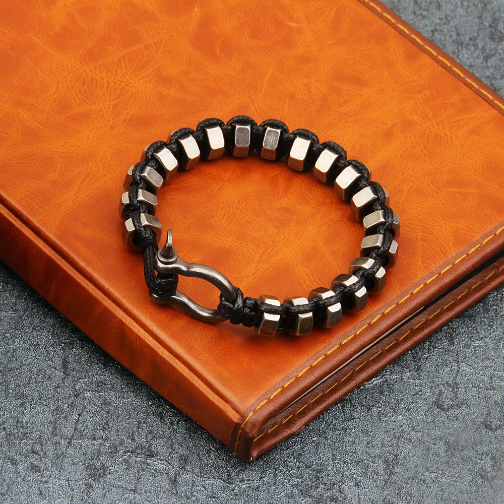 LIKA ретро промышленный ветряной плетеный браслет орех черный коричневый Вощеная