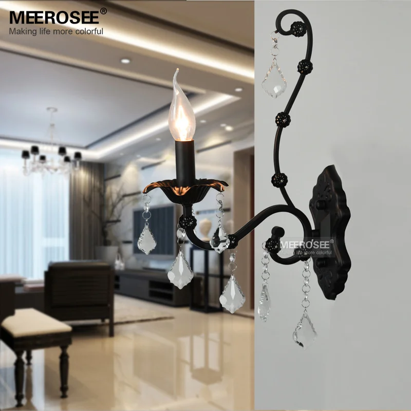 

Vintage Black Crystal Wall Sconces Light Fixture Wall Bracket Bra Light Black Crystal Wall Light