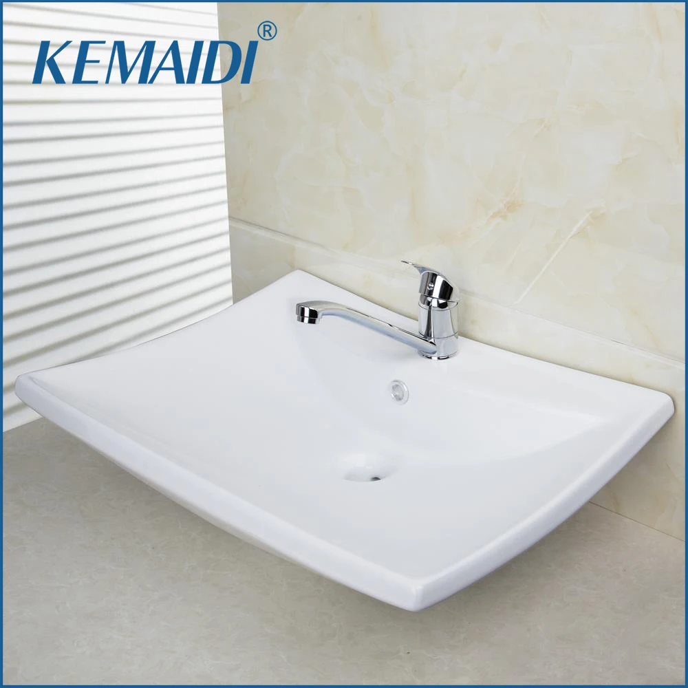 

KEMAIDI Concise Style Bathroom Ceramic Basin Sink Set Countertop Rectangular High Quality With Chrome Faucet Mixer Taps