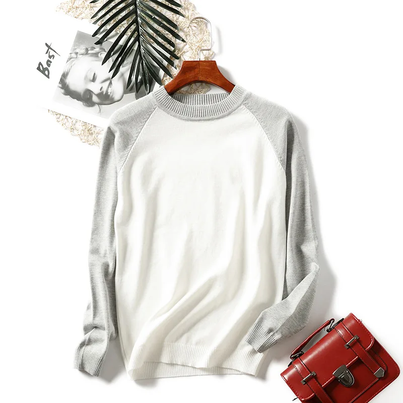 

Autumn Winter Sweater Women Contrast Color Pullover Jumper Long Sleeve O-Neck Knitted Tops Outwear Pull Femme