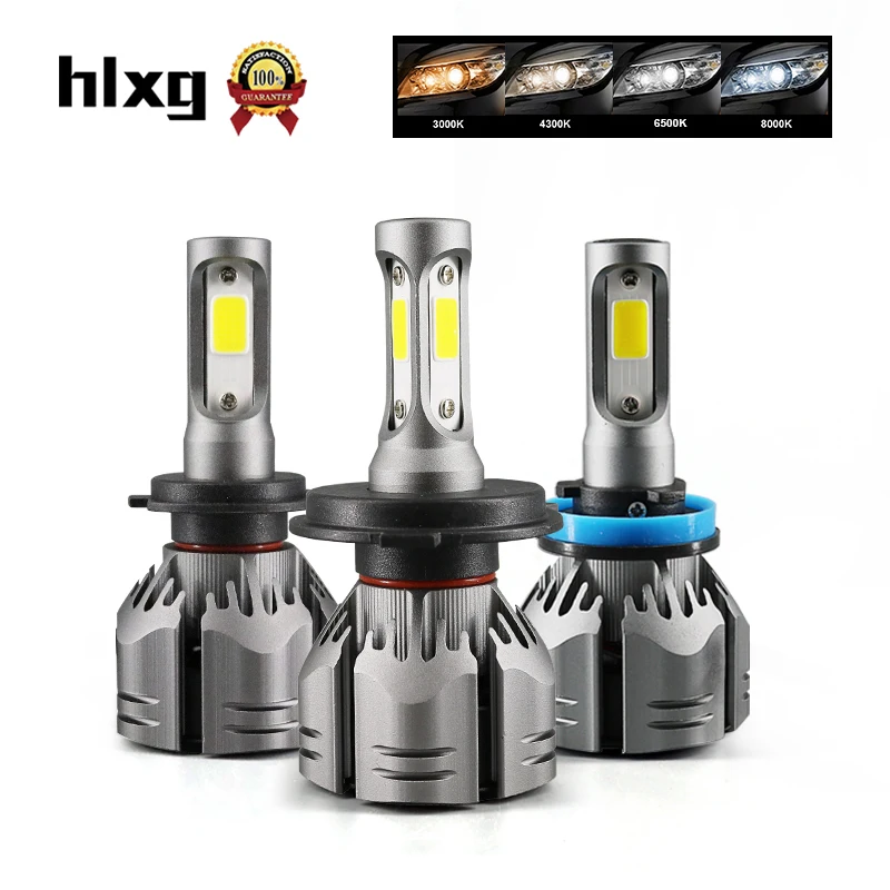 HLXG H7 светодиодные лампы 3000K 4300K 6500K 8000K H1 H3 H11 9005 HB3 9006 HB4 H4 фары 12V автомобильные