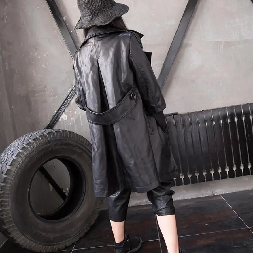 2018 Autumn fashion women's BF style PU leather jacket coat casual loose wild tops female slim washable outwear L1166 | Женская