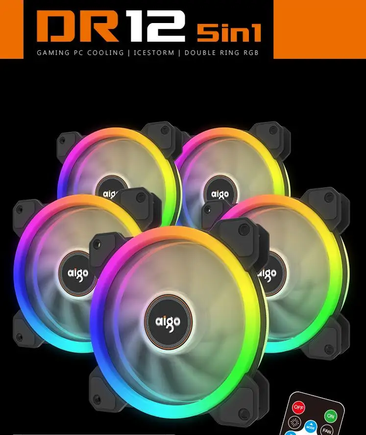Aigo DR12 компьютерный корпус ПК охлаждающий вентилятор RGB отрегулировать светодиодный 120 мм тихий+ ИК пульт дистанционного управления компьютерный кулер охлаждающий RGB чехол вентилятор