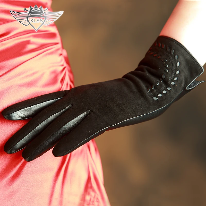 KLSS Brand Genuine Leather Women Gloves High Quality Goatskin Gloves Autumn Winter Elegant Sheepskin Gloves Female 2303 image 5
