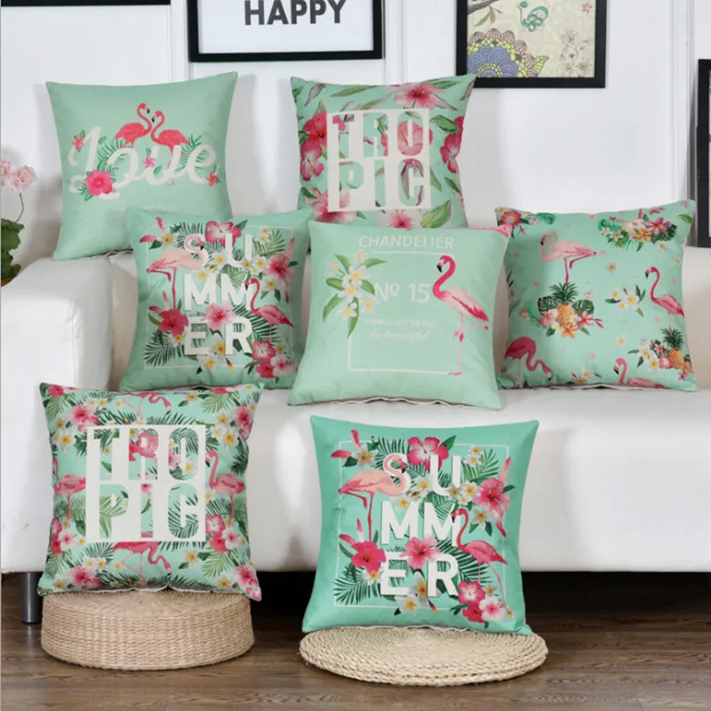 

Tropic Summer Time Jungle Flamingo Cushion Cover Cotton Linen Decorative Throw Pillow Cover Seat Sofa Embrace Pillow Case Home