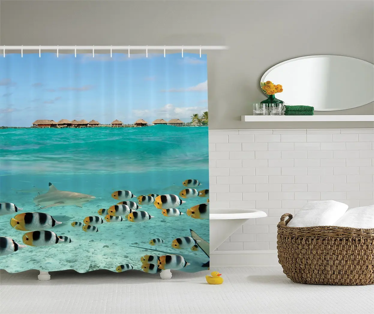 Черноперая Reef Акула чеканка бабочка рыбы в мелкой чистой воды Лагуна Бора остров