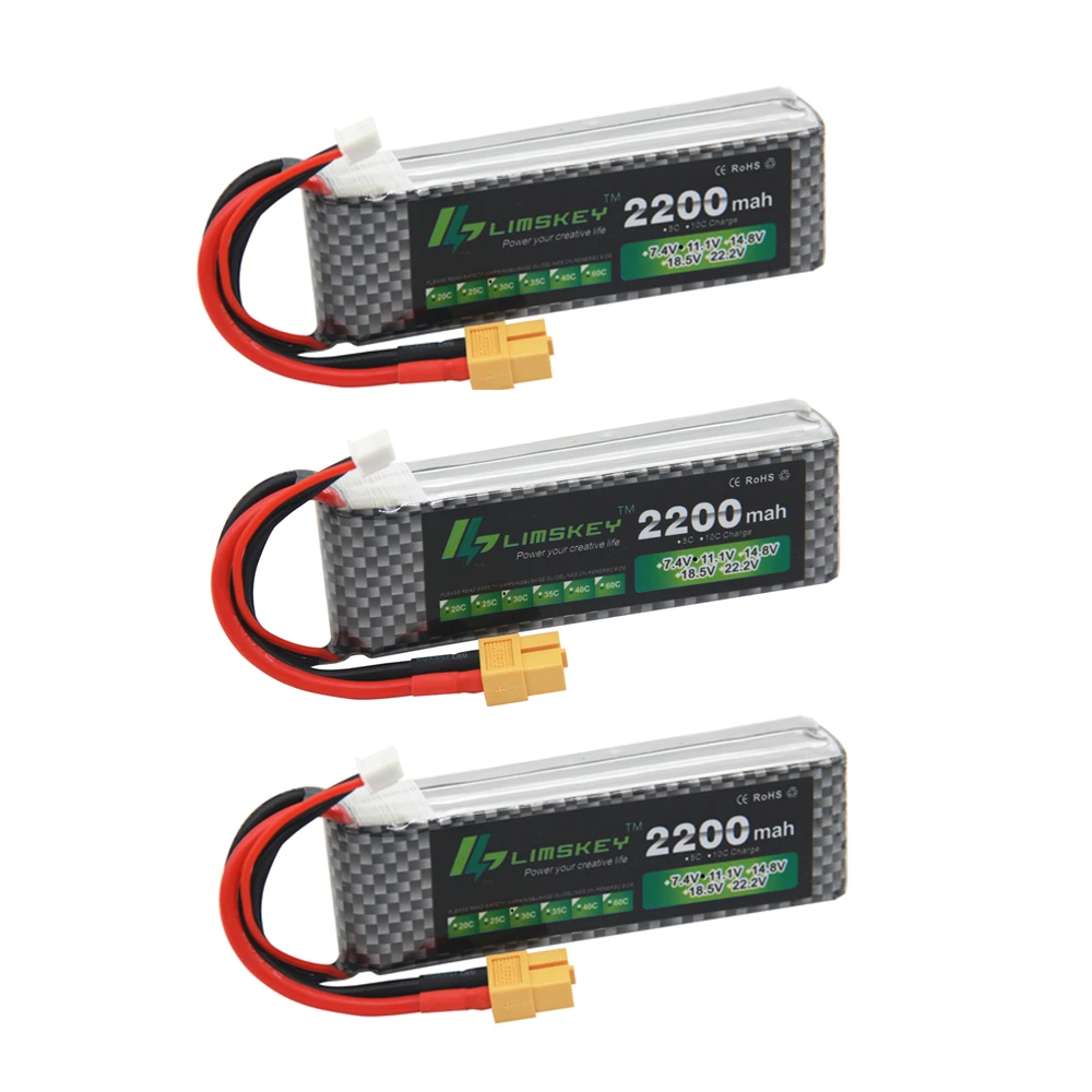 3 шт. Limskey Power Совершенно новый литий полимерный аккумулятор 11 1 В 2200 мАч 25C MAX 50C 3S T