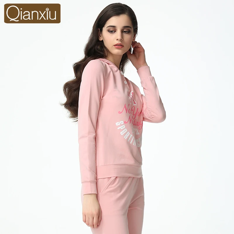 Qianxiu Pijama женщин весной свободного покроя пижамы костюм вязаный модальные хлопок