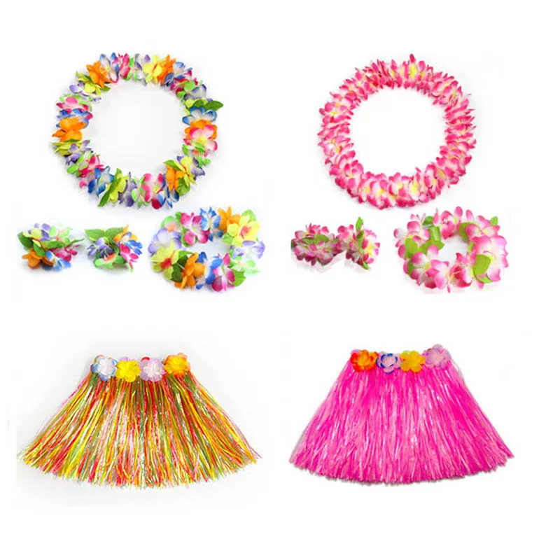 Tropical Hawaiian Luau Hula 30cm 40cm 60cm Skirt Headband Wristbands Neck Leis Flower Garland Party wedding birthday|flower party|lei flowerflower