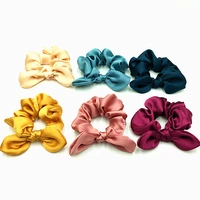 1pcs 6 colors satin scrunchies wholesale ponytail holder elastic hair band silk scrunchie with bunny ear headwear hair accessory