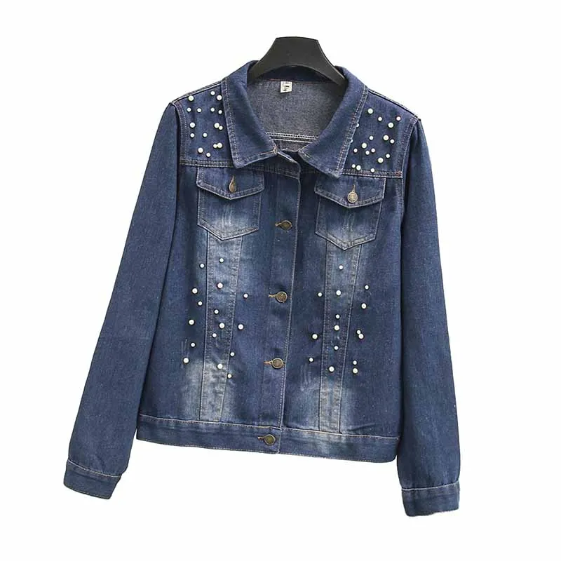 Plus size 5XL Denim Short Jacket Women Spring Autumn Beading Jeans Coat Female Long sleeve Casual Tops Basic Outerwear G192 | Женская