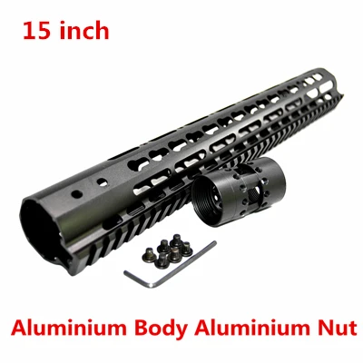 FIRECLUB 15 дюймов поплавок NSR KeyMod Handguard кронштейн со съемным Рельсом черный баррель гайка для AR-15 M4 M16 - Цвет: Aluminium Nut