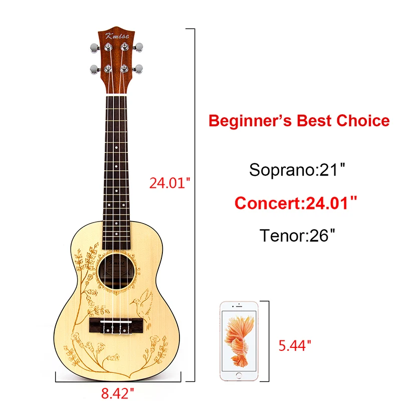 Kmise концертные Гавайские гитары укулеле Твердые ель Ukelele Уке 4 струны Гавайи 23