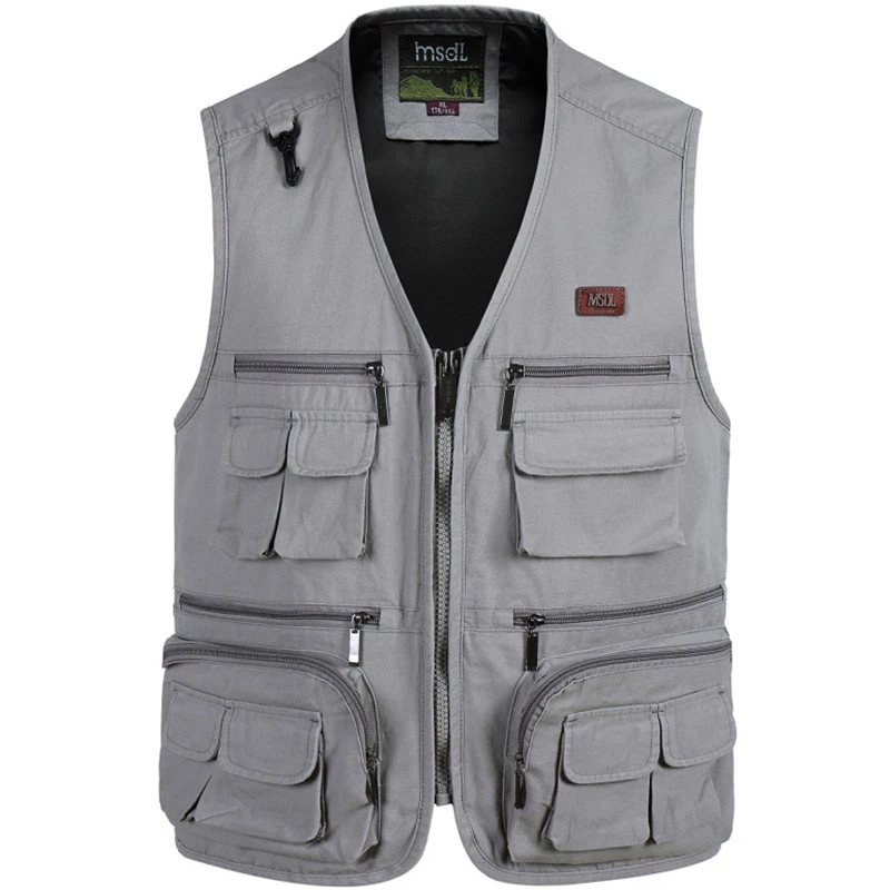 

Autumn Vest Men Casual Cotton V Neck Sleeveless Jacket Fishing Photography Vest Male With Many Pockets Mens Waistcoat Plus Size